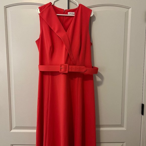 Calvin Klein Dresses & Skirts - Coral Midi dress with belt